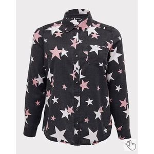 NEW Torrid 4 Taylor - Black Burnout Star Button Front Relaxed Fit Shirt